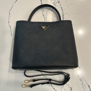 REAL Prada Saffiano Leather Panier Bag in Black 1BA211